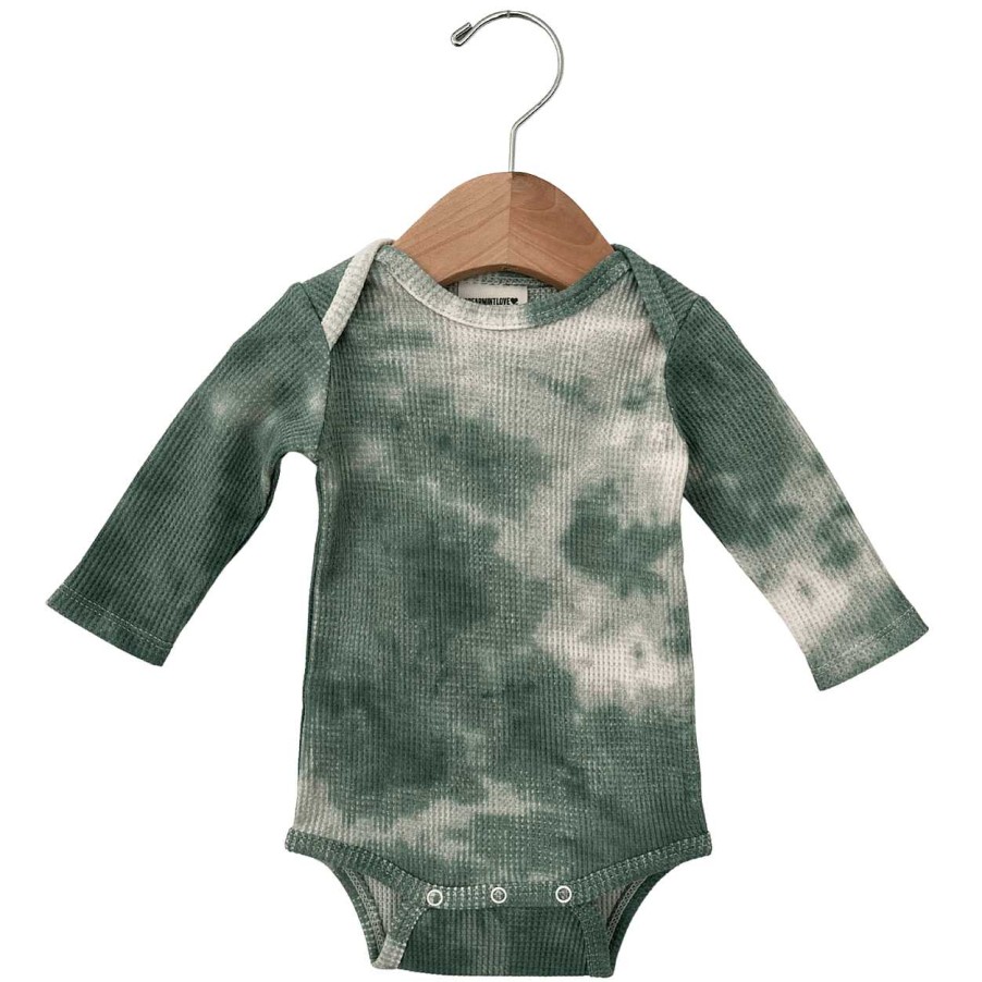 Girl SpearmintLOVE | Organic Waffle Long Sleeve Bodysuit, Matcha Tie Dye