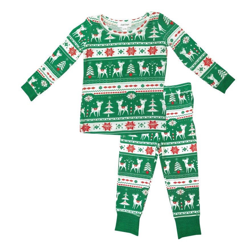 Boy Angel Dear | 2-Piece Lounge Wear Set, Vintage Deer Fair Isle Jolly Green