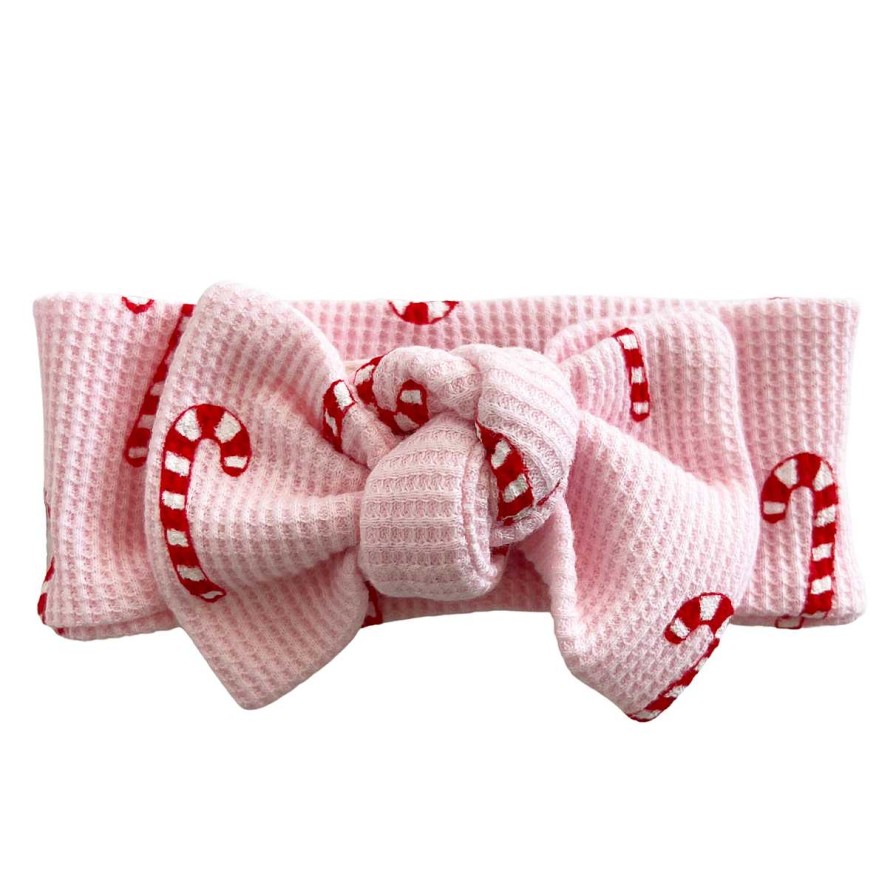 Girl SpearmintLOVE | Organic Waffle Knot Bow, Pink Candy Cane