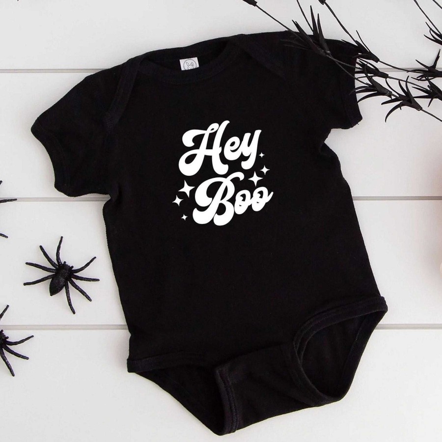 Boy The Juniper Shop | Hey Boo Stars Short Sleeve Bodysuit, Black