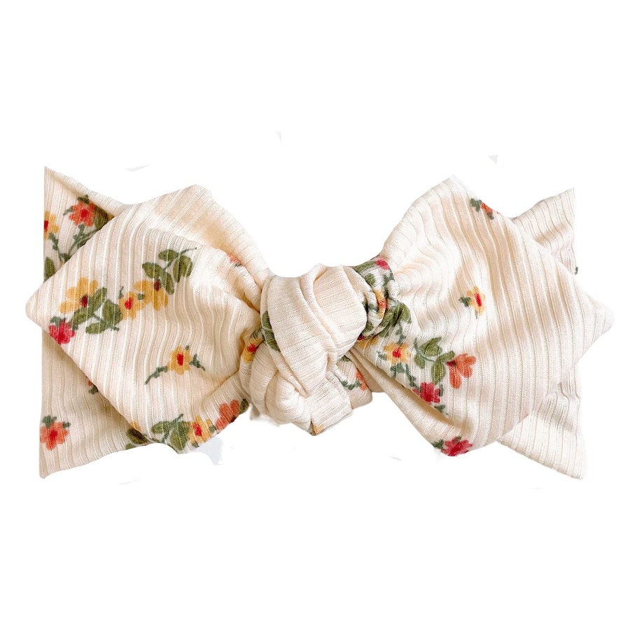 Girl Eyee Kids | Top Knot Headband, Ribbed Ivory Floral