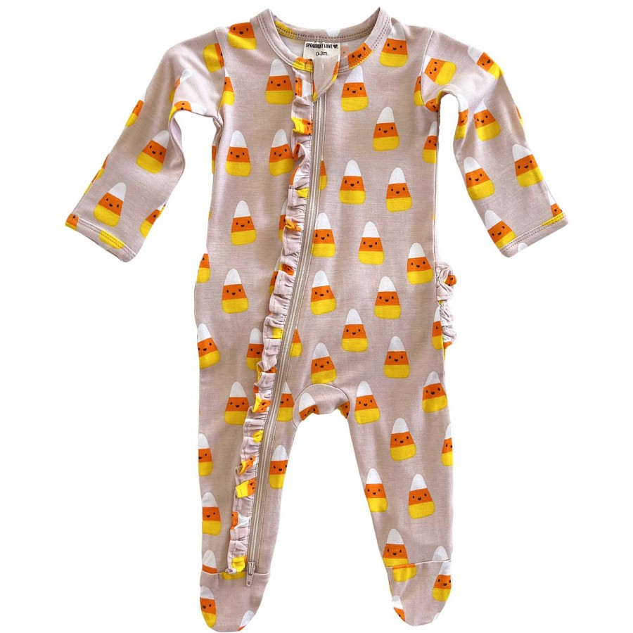 Girl SpearmintLOVE | 2-Way Ruffle Zip Footie, Candy Corn