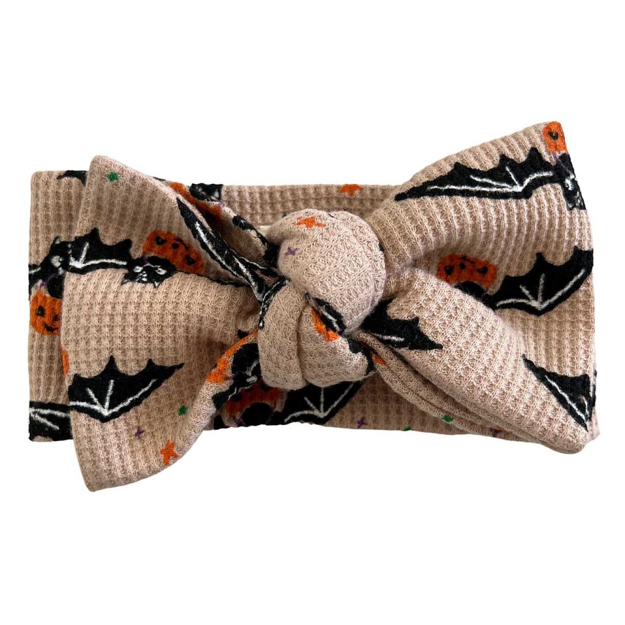 Girl SpearmintLOVE | Organic Waffle Knot Bow, Tan Trick Or Treating Bat