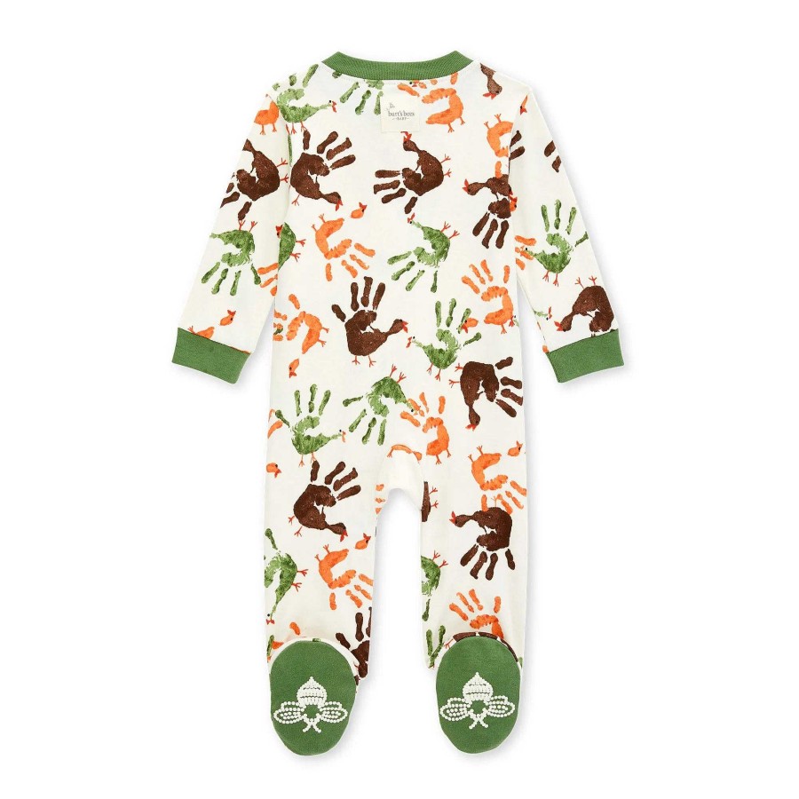 Boy Burt's Bees Baby | Organic Zip Footie, Turkey Hands