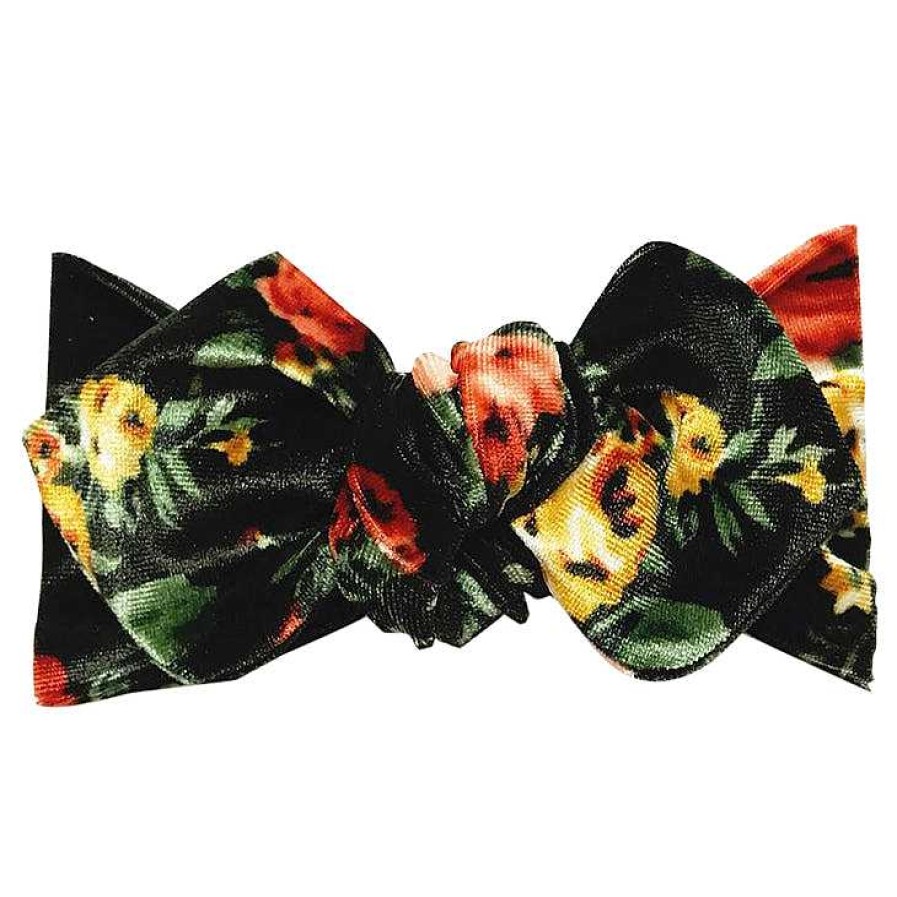 Girl Eyee Kids | Top Knot Headband, Olive Floral Velvet