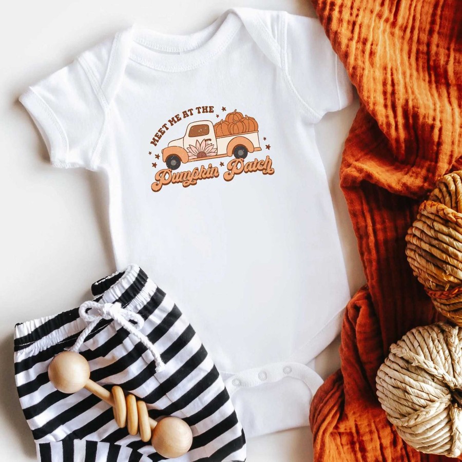 Boy The Juniper Shop | Meet Me At The Pumpkin Patch Short Sleeve Bodysuit, White