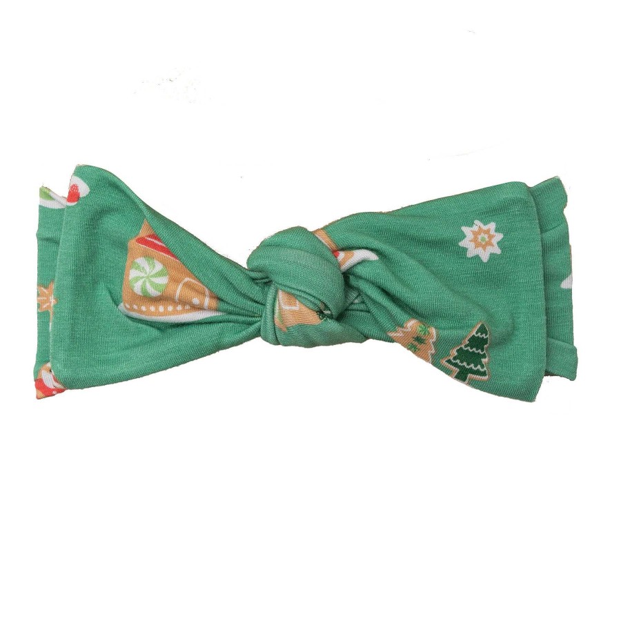 Girl Angel Dear | Knot Headband, Green Gingerbread Sleigh