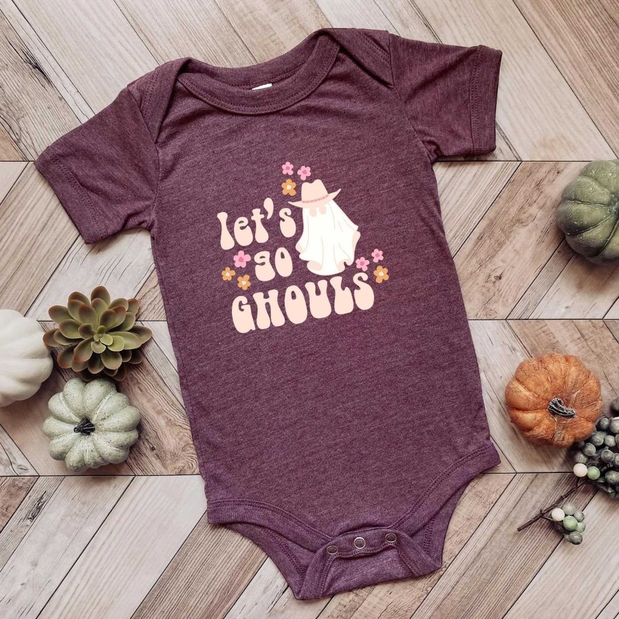 Girl The Juniper Shop | Let'S Go Ghouls Short Sleeve Bodysuit, Plum