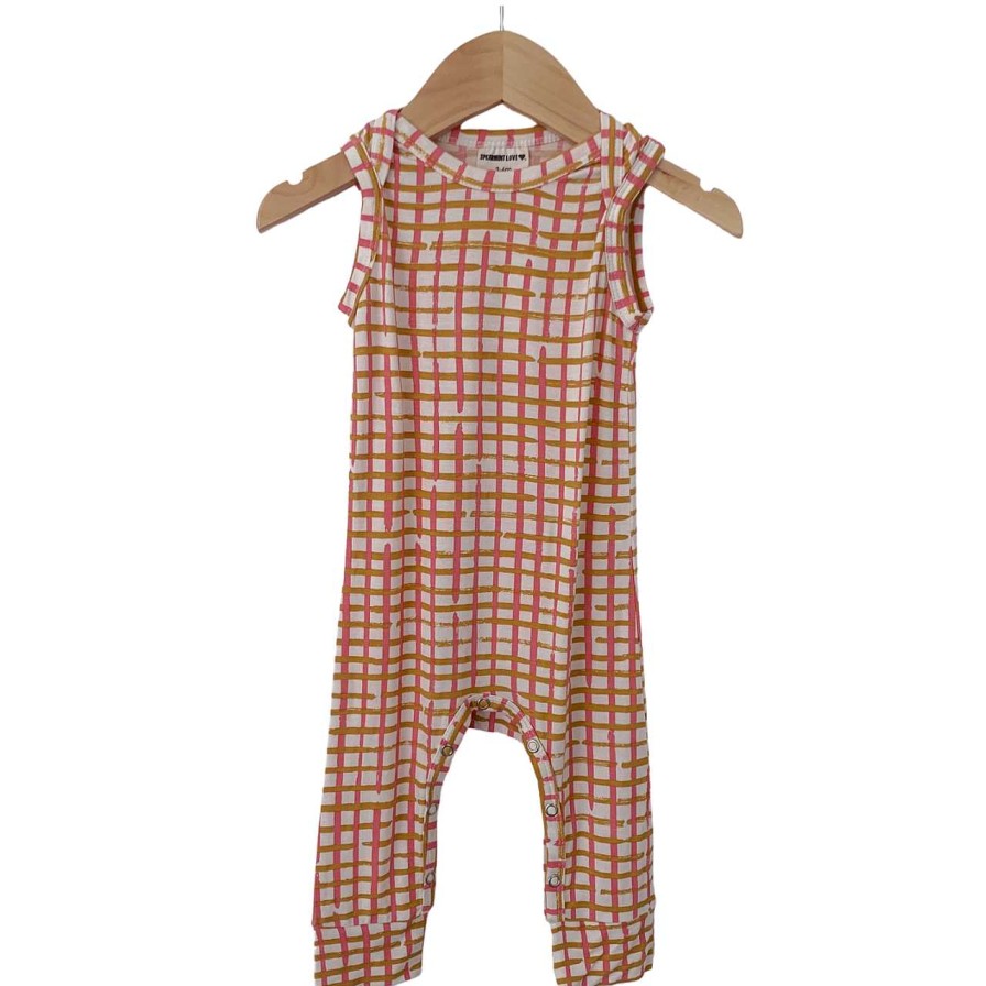 Girl SpearmintLOVE | Sleeveless Romper, Pink Check