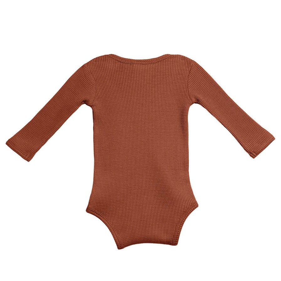 Girl SpearmintLOVE | Organic Waffle Long Sleeve Bodysuit, Caramel