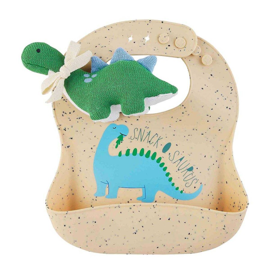 Baby Stuff Mud Pie Rattles | Silicone Bib & Rattle Set, Dinosaur