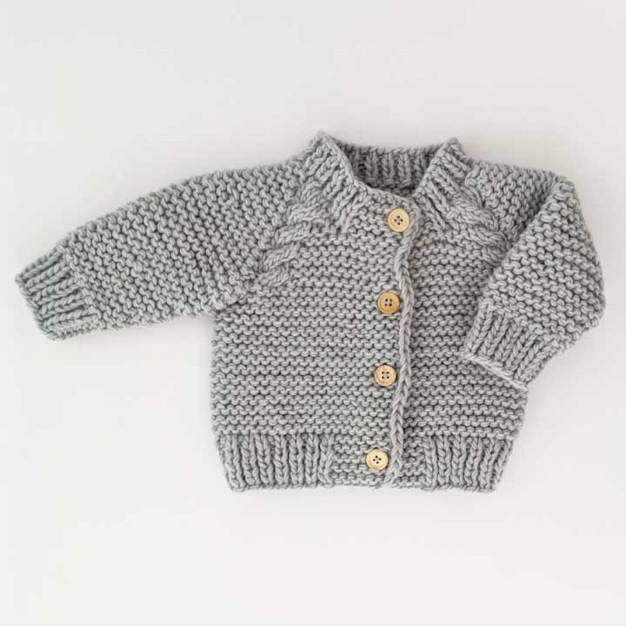 Girl Huggalugs | Garter Stitch Cardigan Sweater, Ice Grey