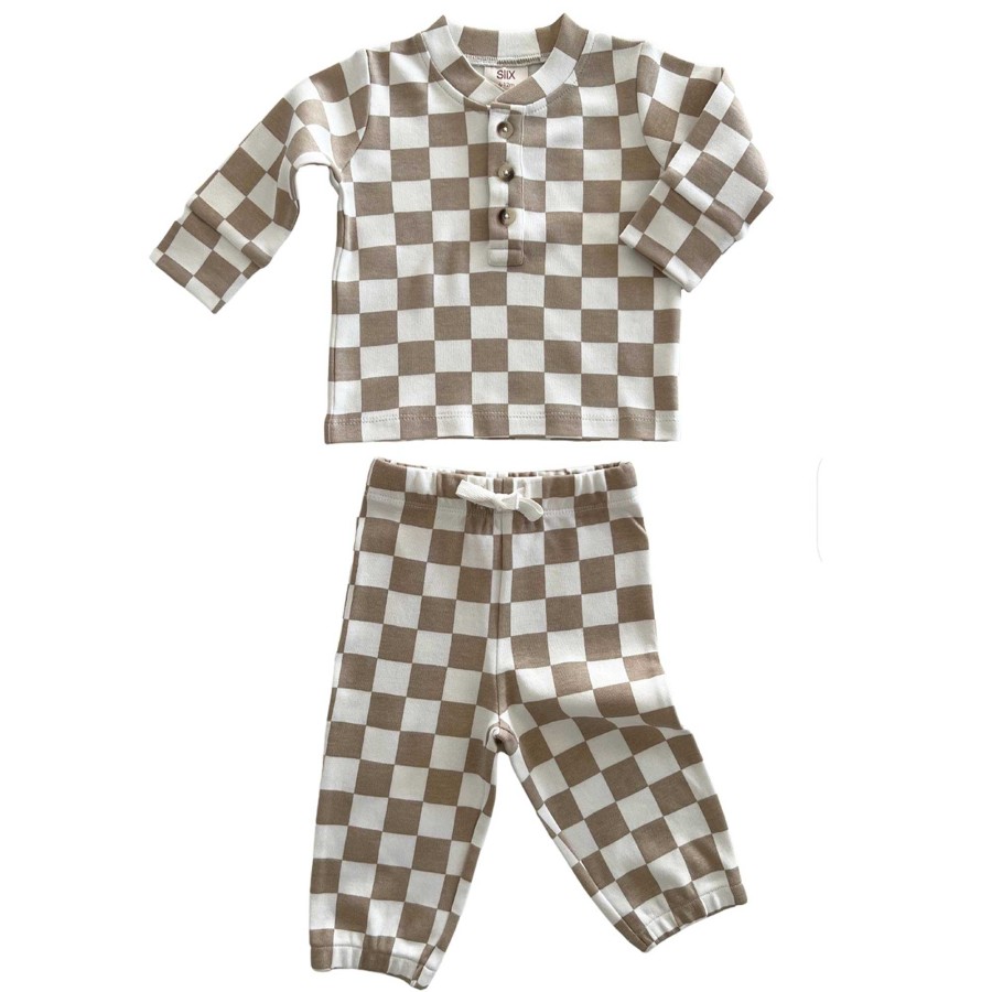 Boy SIIX Collection | Tiramisu Checkerboard / Organic Wells Top + Pant Set