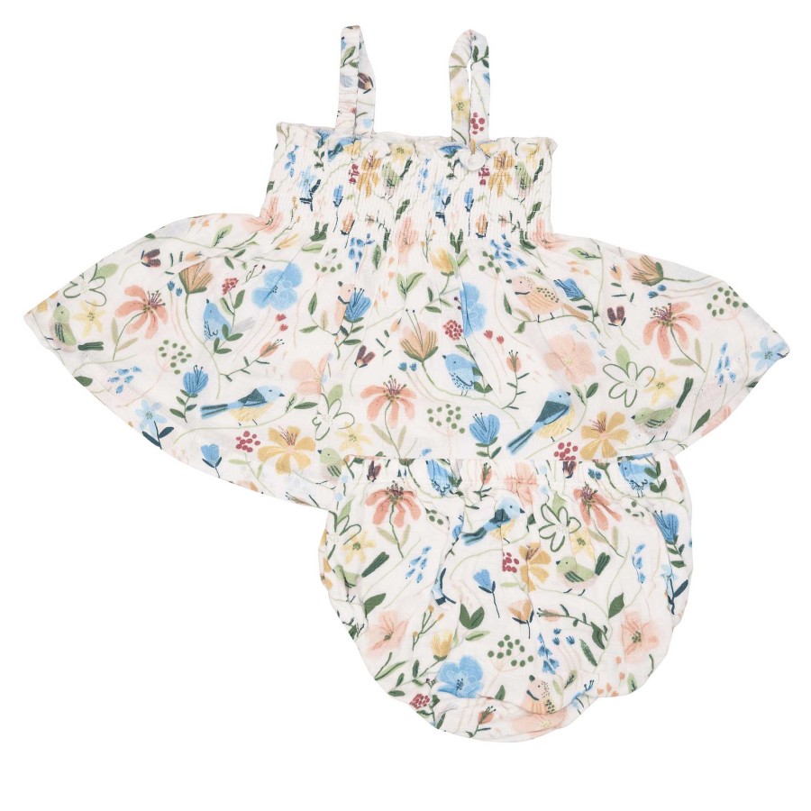 Girl Angel Dear | Smocked Top & Bloomer, Garden Birds