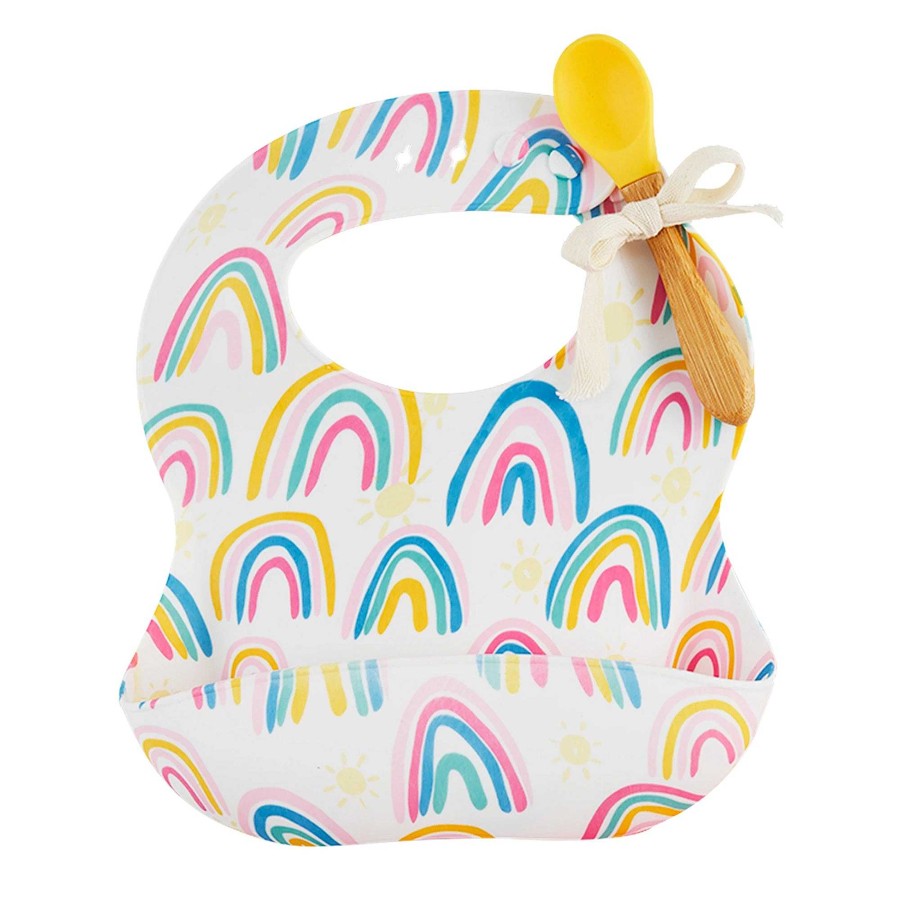 Baby Stuff Mud Pie Silicone Bibs | Silicone Bib & Spoon Set, Rainbows