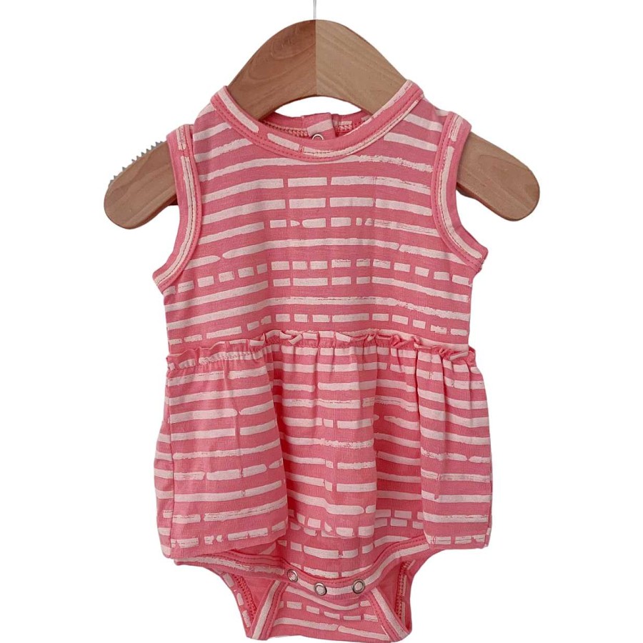 Girl SpearmintLOVE | Sleeveless Skirted Bodysuit, Pink Stripe