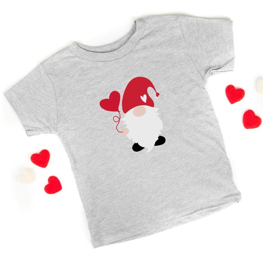 Boy The Juniper Shop | Balloon Heart Gnome Short Sleeve Toddler Tee, Heather Grey