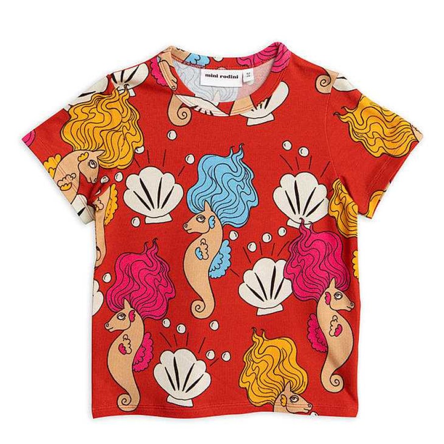 Girl Mini Rodini | Mini Rodini Seahorse Short Sleeve Tee, Red