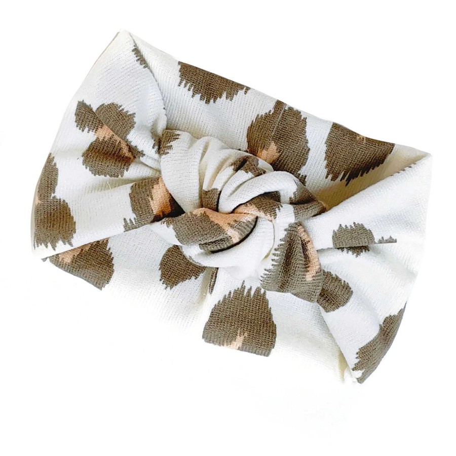 Girl Eyee Kids | Twist Knot Headband, Taupe/White Leopard