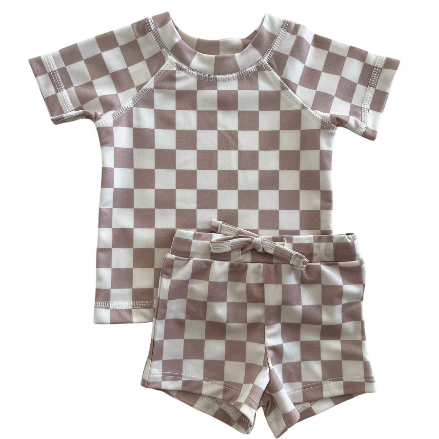 Boy SIIX Collection | Tiramisu Checkerboard / Cove Rashguard Set / Upf 50+