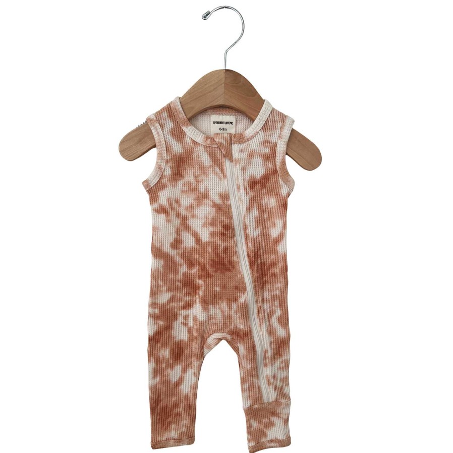 Boy SpearmintLOVE | Organic Waffle Sleeveless Zip Romper, Spice Tie Dye