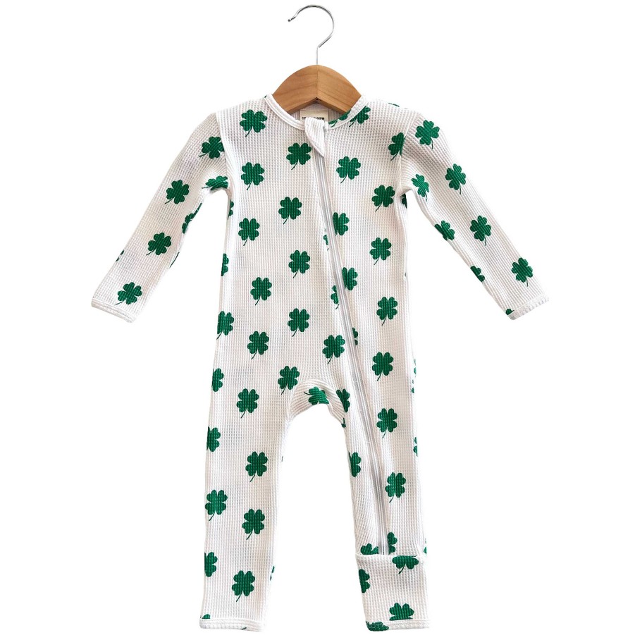 Boy SpearmintLOVE | Organic Waffle Basic Zip Romper, Clover