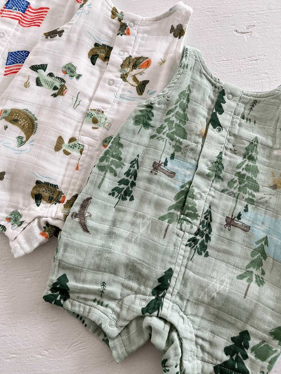 Boy Angel Dear | Muslin Shortie Romper, Bass Fishing