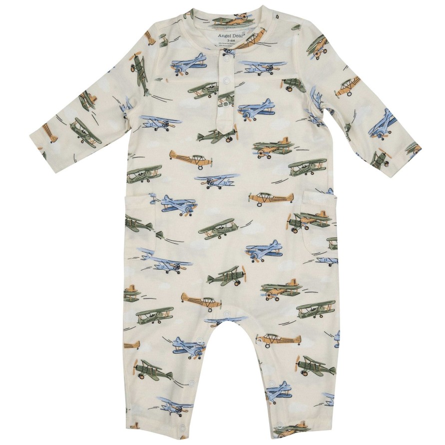 Boy Angel Dear | Henley Romper, Vintage Airplane