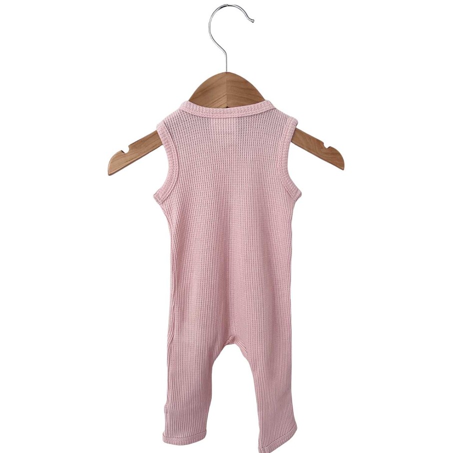 Girl SpearmintLOVE | Organic Waffle Sleeveless Zip Romper, Blush