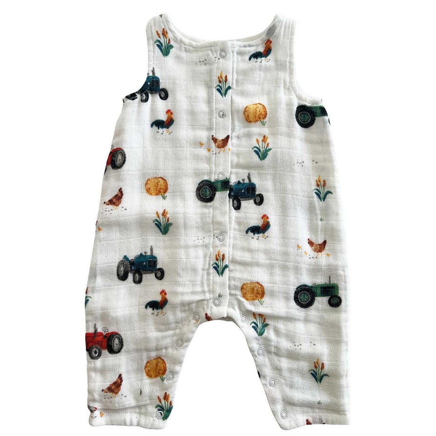 Boy Angel Dear | Muslin Sleeveless Romper, Tractors