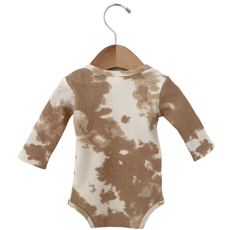 Girl SpearmintLOVE | Organic Waffle Long Sleeve Bodysuit, Almond Tie Dye