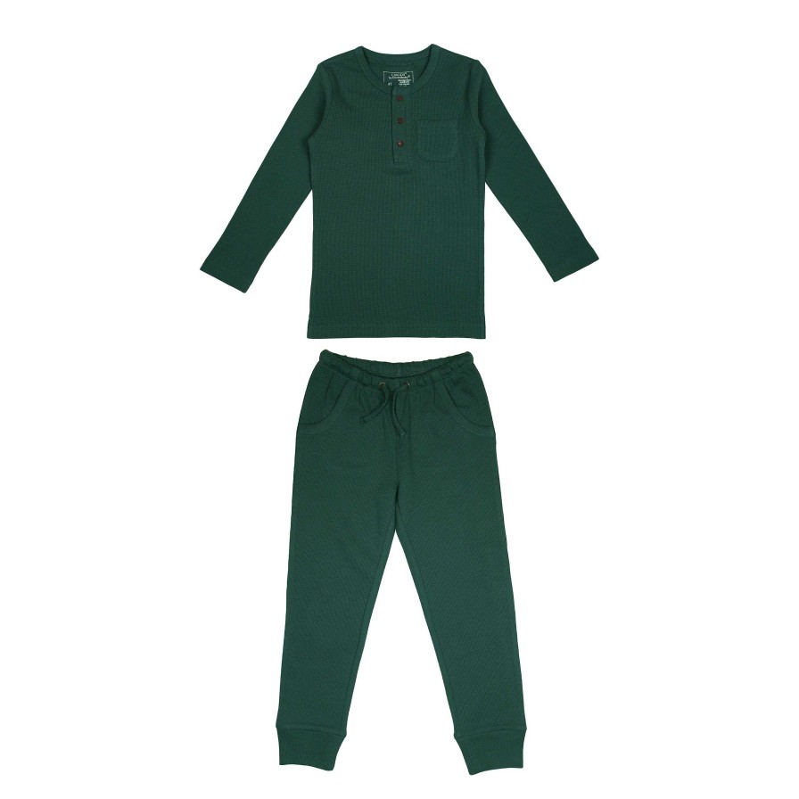 Girl L'ovedbaby | Organic Thermal Lounge Set, Pine Green