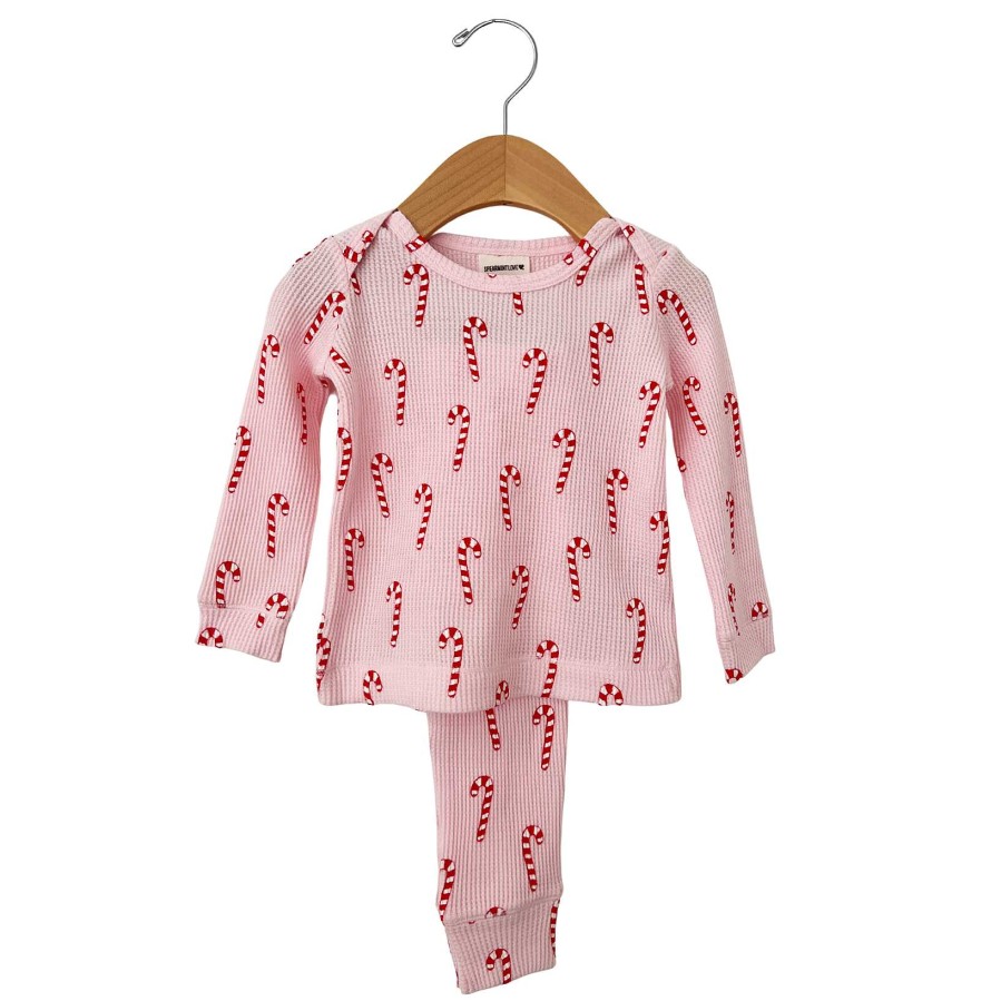 Girl SpearmintLOVE | Organic Waffle 2-Piece Set, Pink Candy Cane