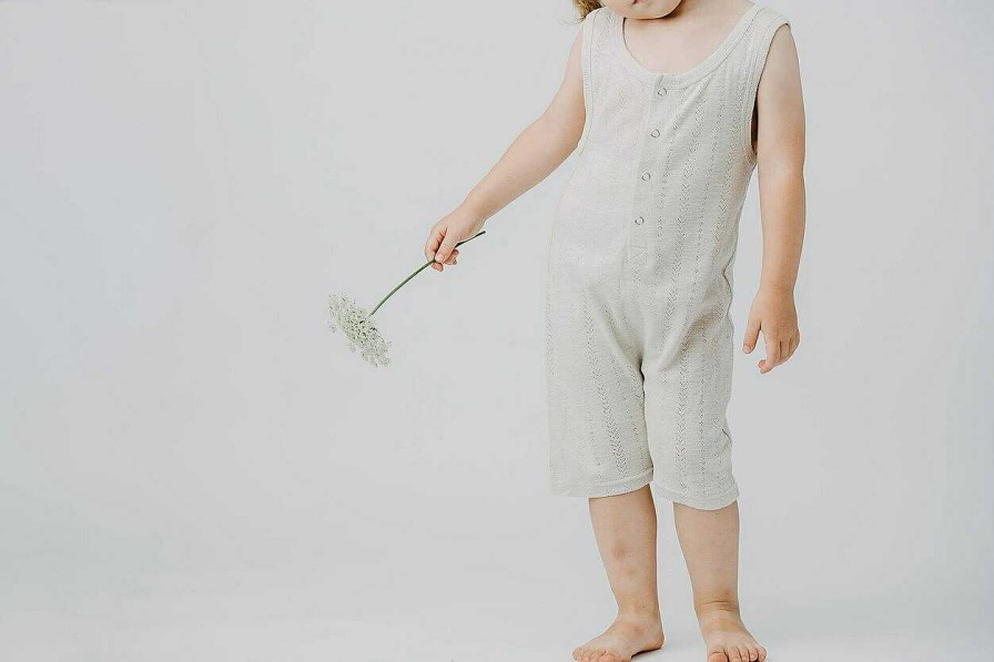 Boy L'ovedbaby | Pointelle Sleeveless Romper, Light Grey