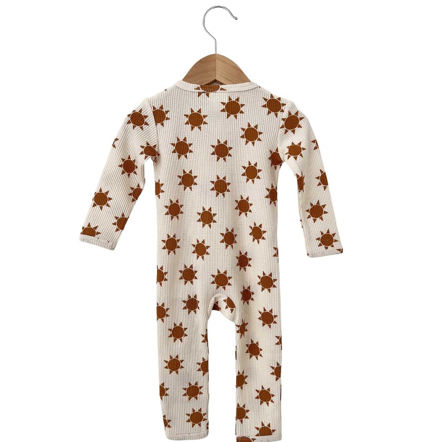 Boy SpearmintLOVE | Organic Waffle Basic Zip Romper, Sun