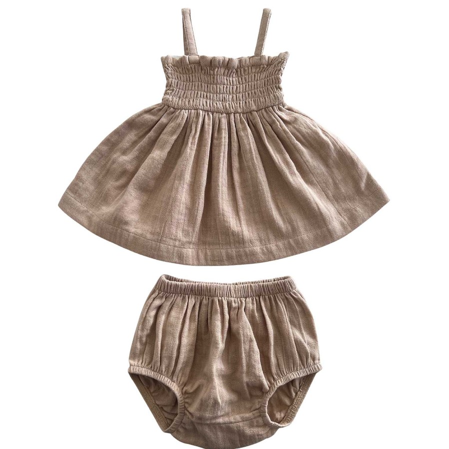 Girl SIIX Collection | Sand / Organic Smocked Set