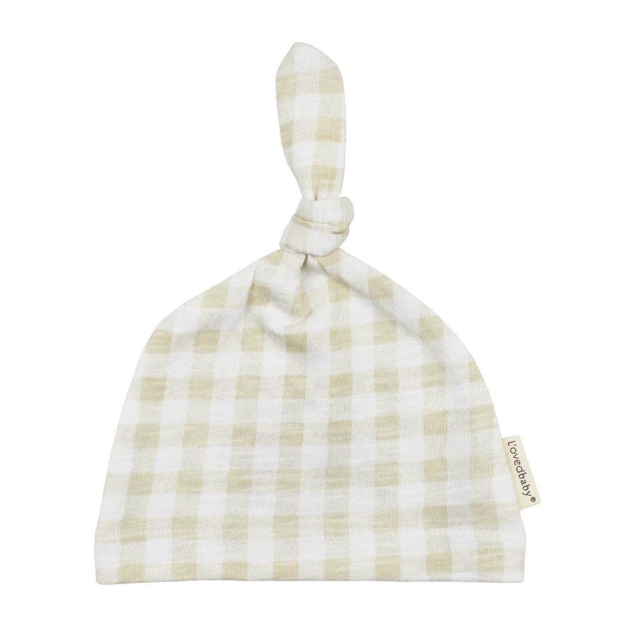 Accessories L'ovedbaby | Organic Slub Jersey Knotted Beanie, Stone Gingham