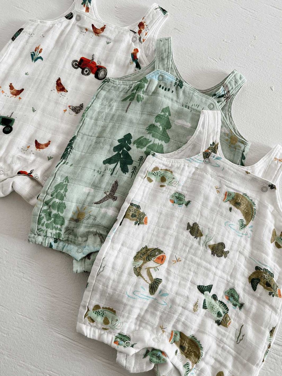 Boy Angel Dear | Muslin Overall Shortie, Tractors