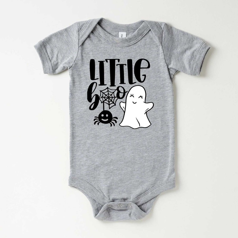 Boy The Juniper Shop | Little Boo Ghost Short Sleeve Bodysuit, Heather Grey