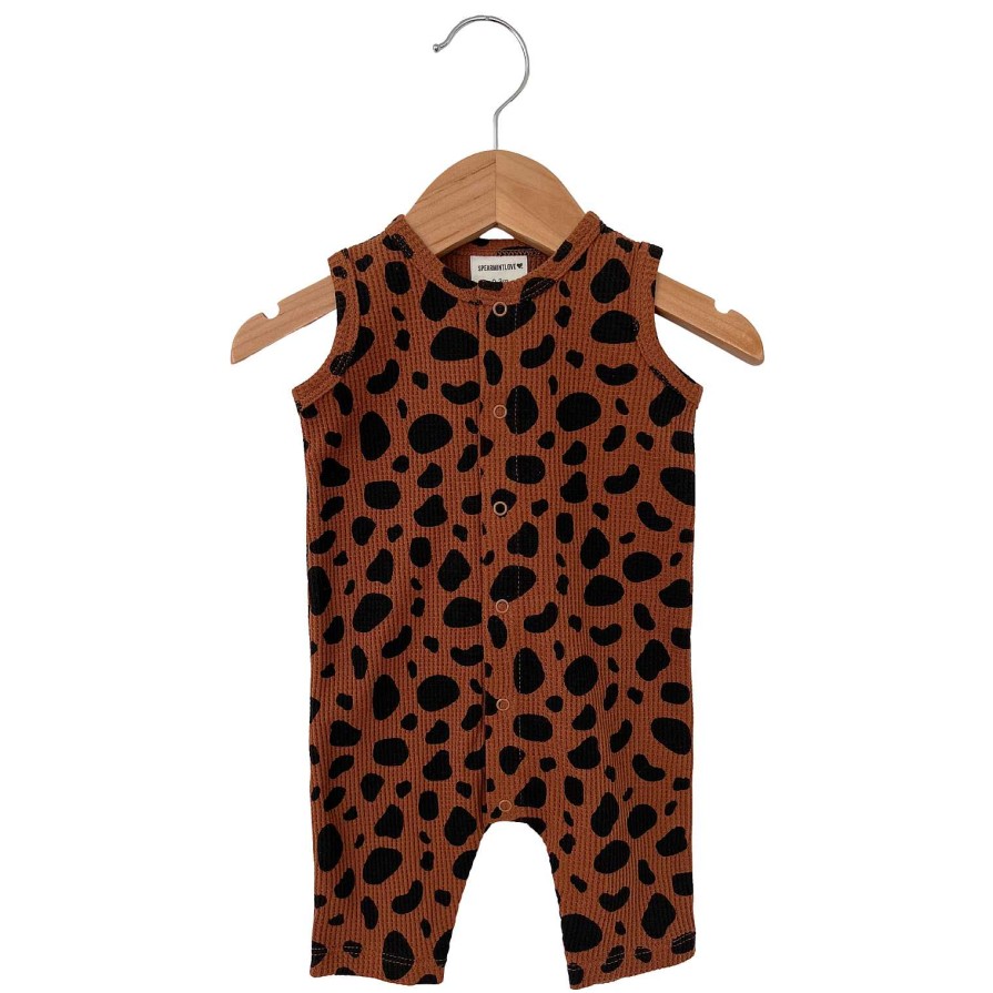 Boy SpearmintLOVE | Organic Waffle Easy Romper, Black Spot