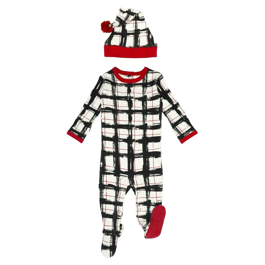 Girl L'ovedbaby | Organic Footie & Hat Set, Christmas Day Plaid