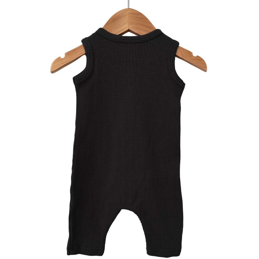 Boy SpearmintLOVE | Organic Waffle Easy Romper, Black