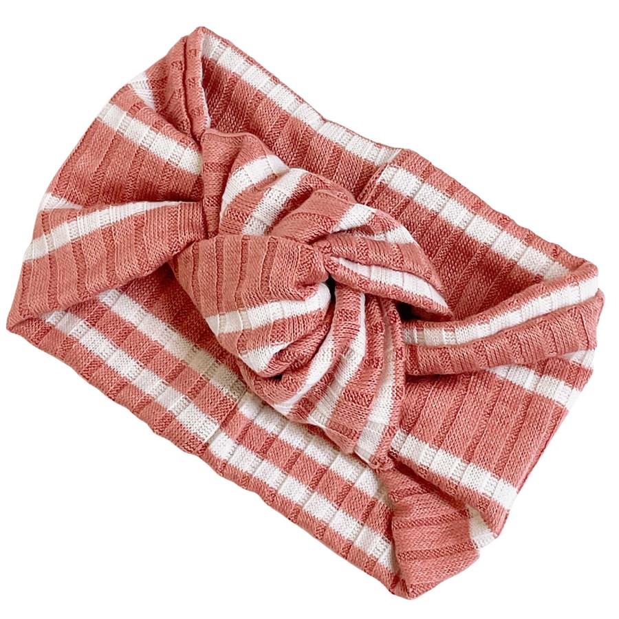 Girl Eyee Kids | Twist Knot Headband, Mauve/White Stripe