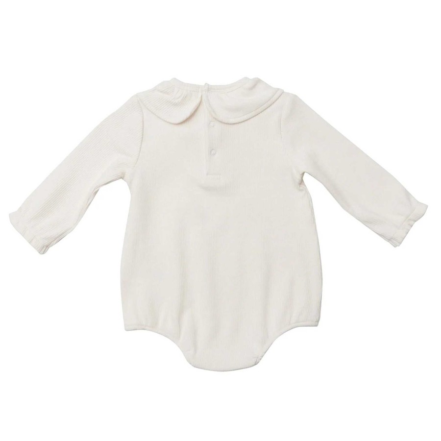 Girl Angel Dear | Ribbed Ruffle Collar Bubble Bodysuit, Sugar Swizzle