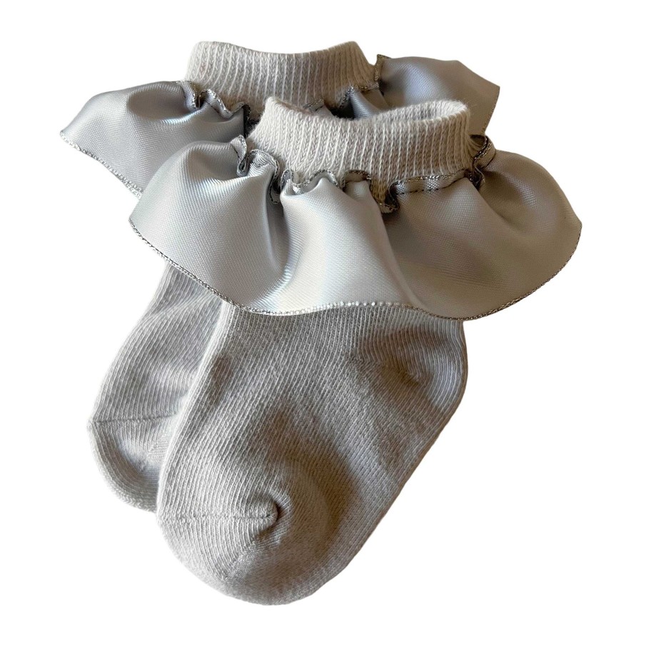 Accessories Sold by SpearmintLOVE | Satin Ruffle Socks, Silver