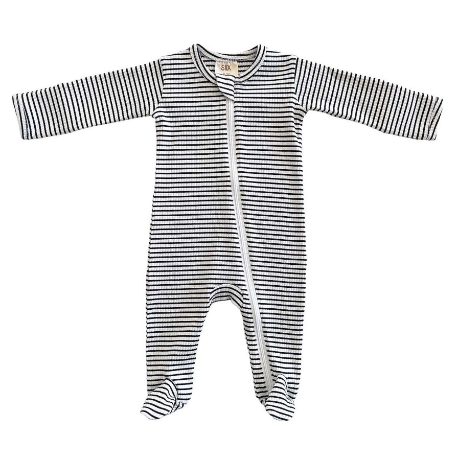 Boy SIIX Collection | Black Stripe / Organic Ribbed Zip Footie