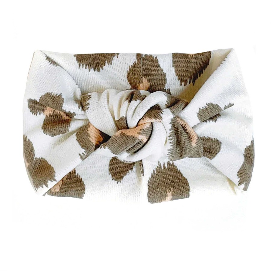 Girl Eyee Kids | Twist Knot Headband, Taupe/White Leopard