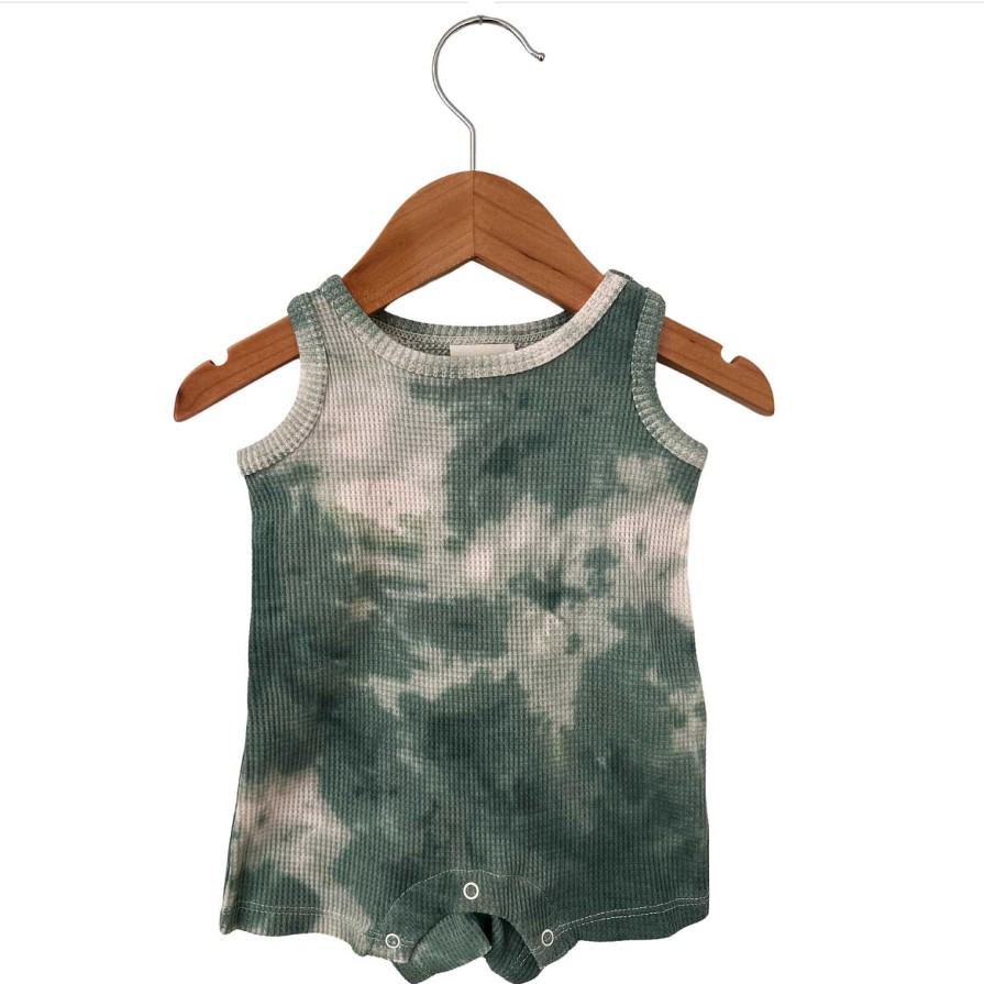 Boy SpearmintLOVE | Organic Waffle Shortie Romper, Matcha Tie Dye