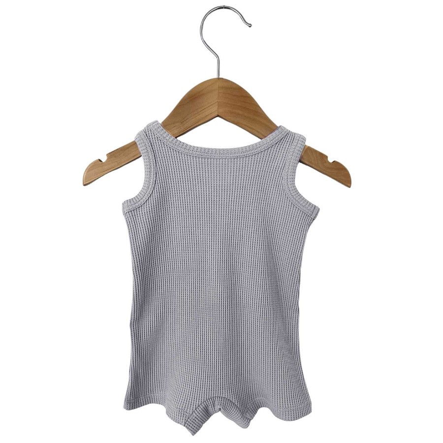 Boy SpearmintLOVE | Organic Waffle Shortie Romper, Silver