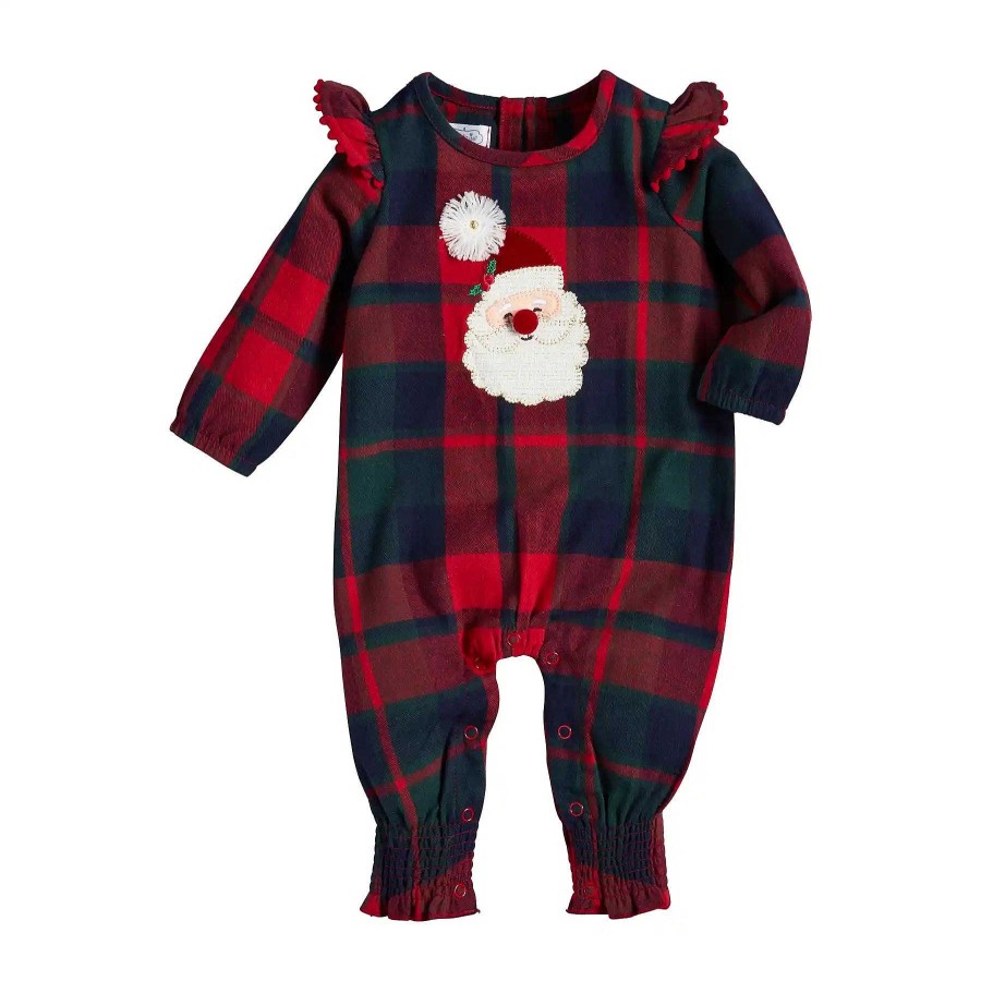 Girl Mud Pie | One-Piece Romper, Plaid Santa